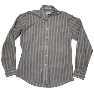 Yves Saint Laurent Vintage Button Down Shirt Medium Size M Gray Red Stripe